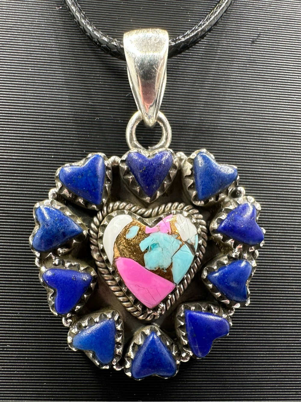 💙 Cotton Candy Turquoise Lapis Lazuli Sterling Silver 925 Handmade Heart Pendant
